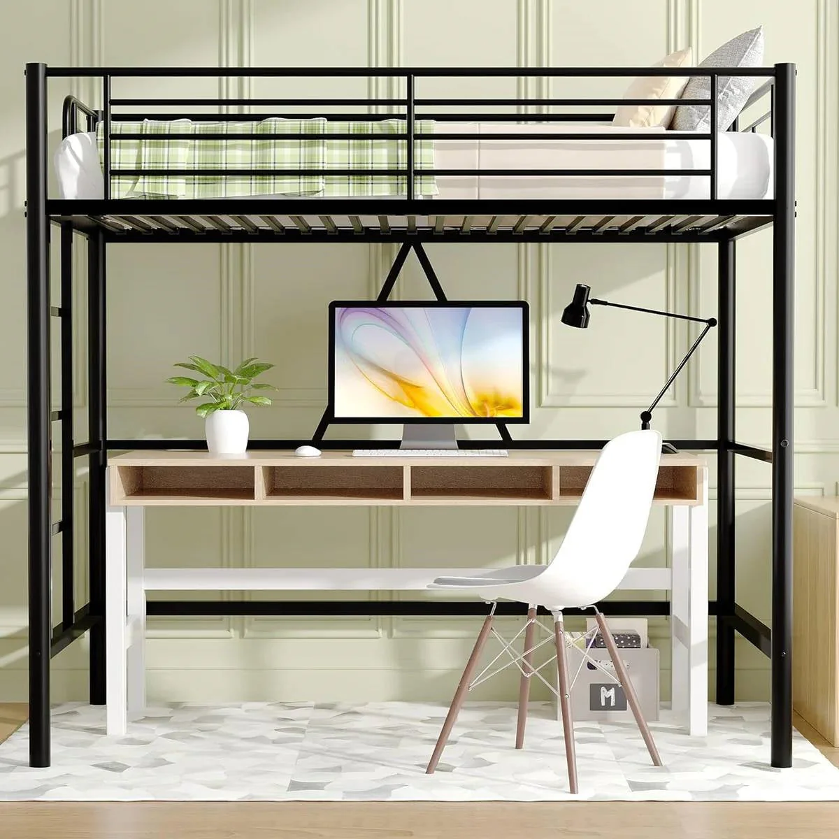 Twin size Black Metal Loft Bed Frame with Ladder - Space Saving Design - Image 2