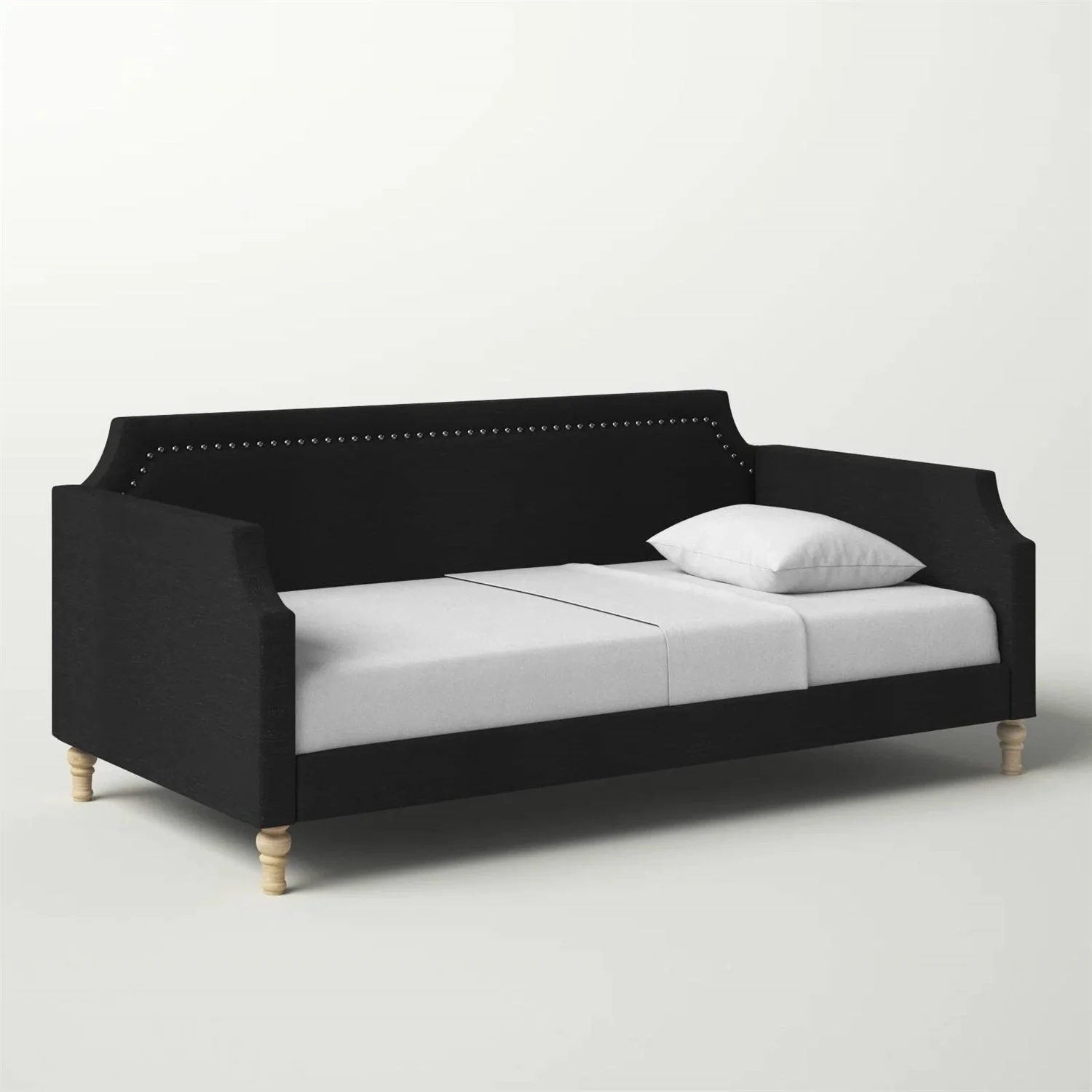Twin size Black Polyester Fabric Upholstered Daybed with Nailhead Trim - Image 3