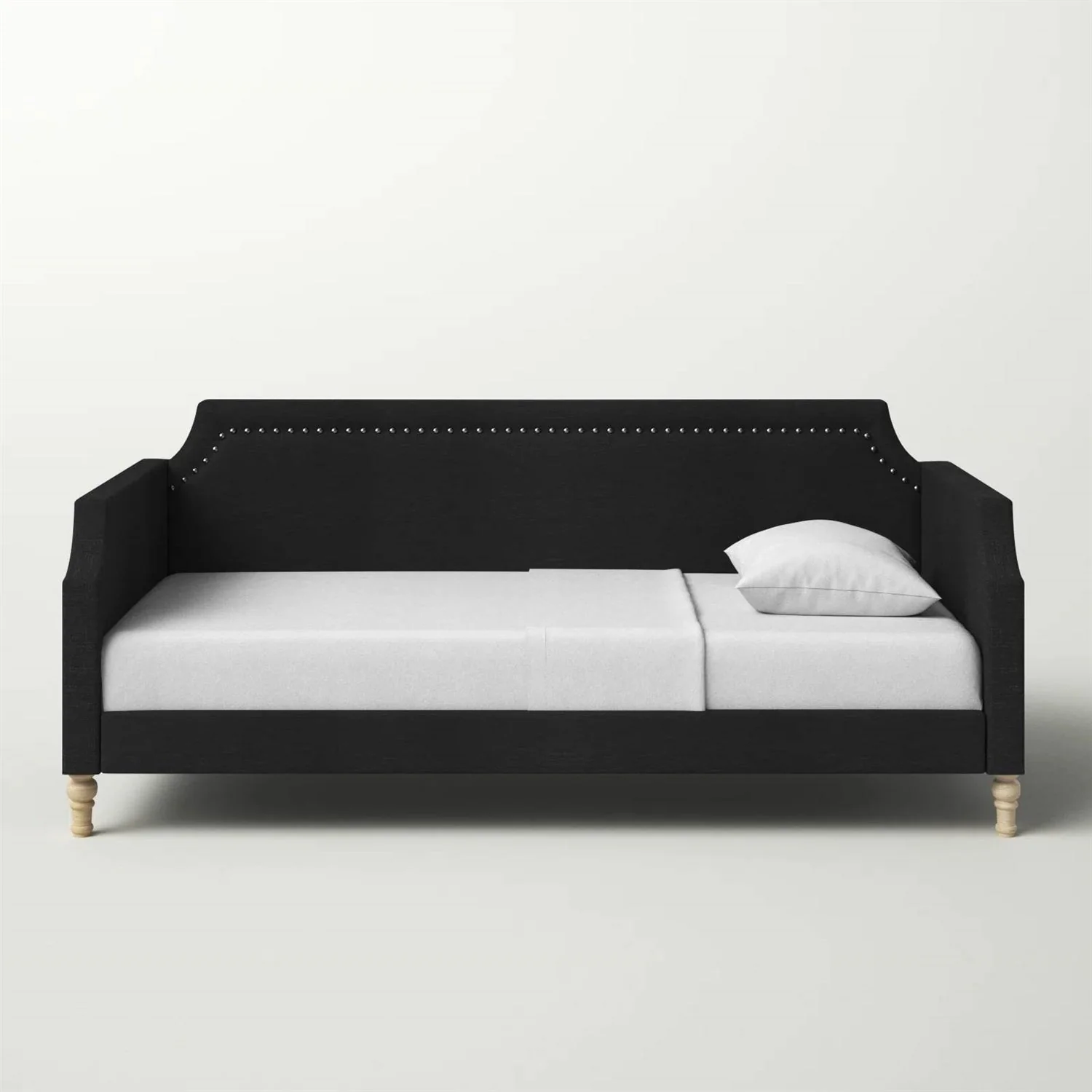 Twin size Black Polyester Fabric Upholstered Daybed with Nailhead Trim - Image 5