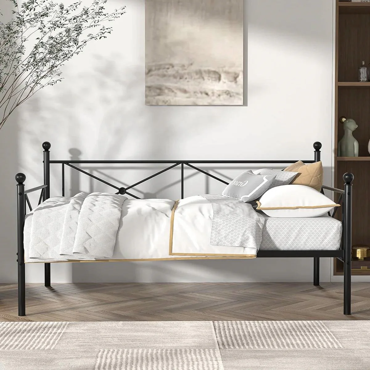 Twin size Classic Heavy Duty Metal Day Bed Frame in Black Finish - Image 2