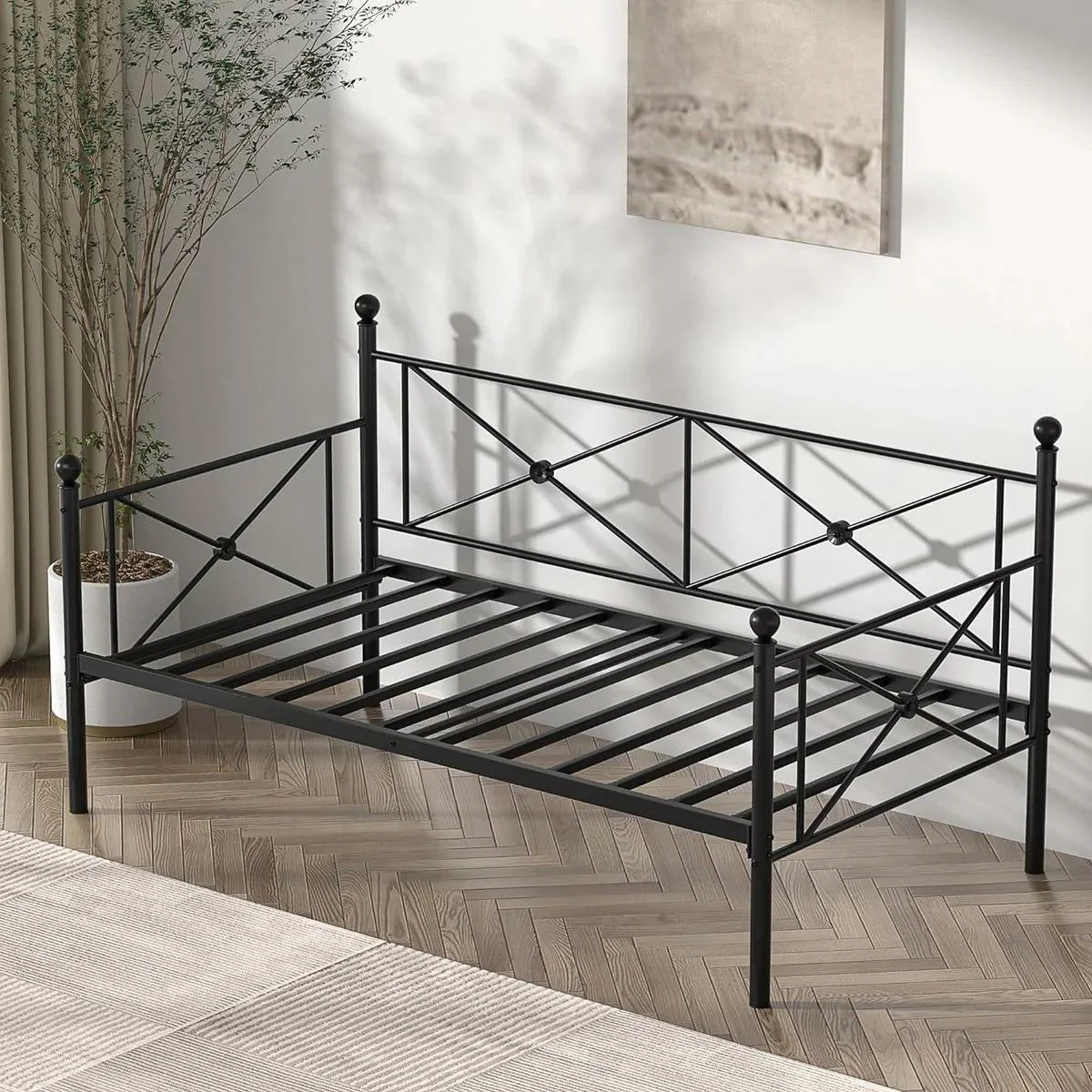 Twin size Classic Heavy Duty Metal Day Bed Frame in Black Finish - Image 3