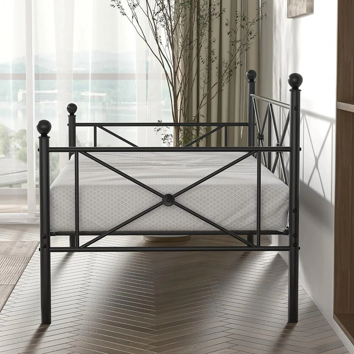 Twin size Classic Heavy Duty Metal Day Bed Frame in Black Finish - Image 4