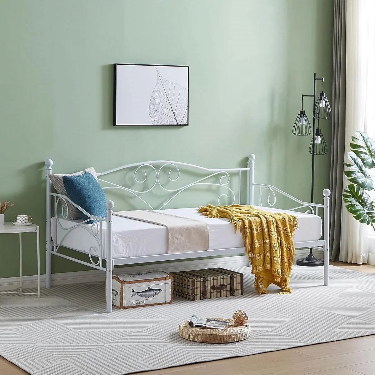 Twin size Classic Heavy Duty Steel Day Bed Frame in White Metal Finish - Image 3