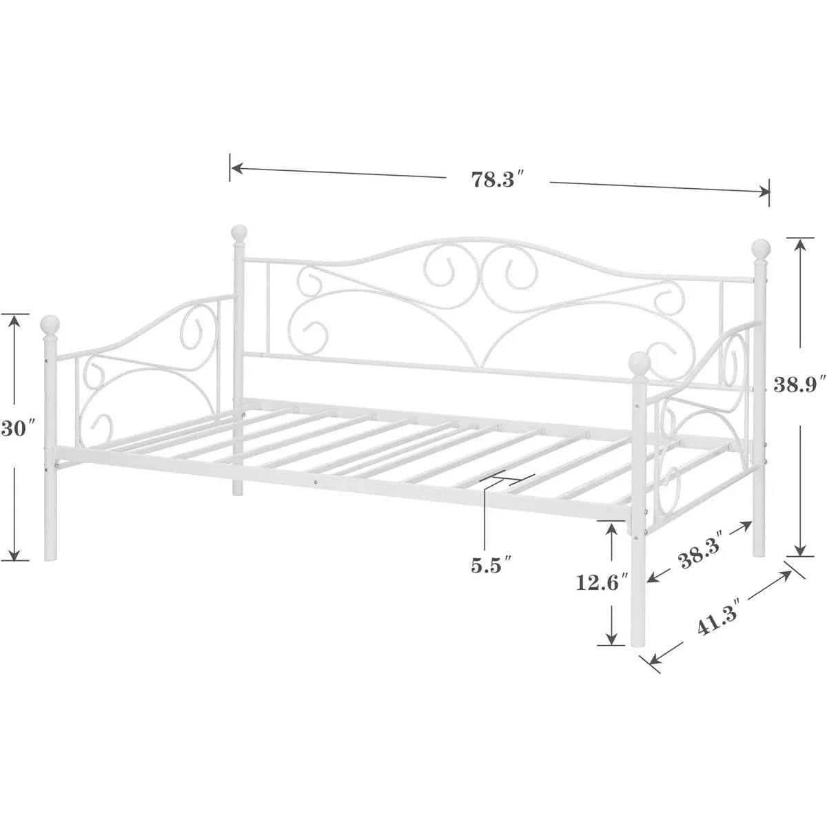 Twin size Classic Heavy Duty Steel Day Bed Frame in White Metal Finish - Image 5