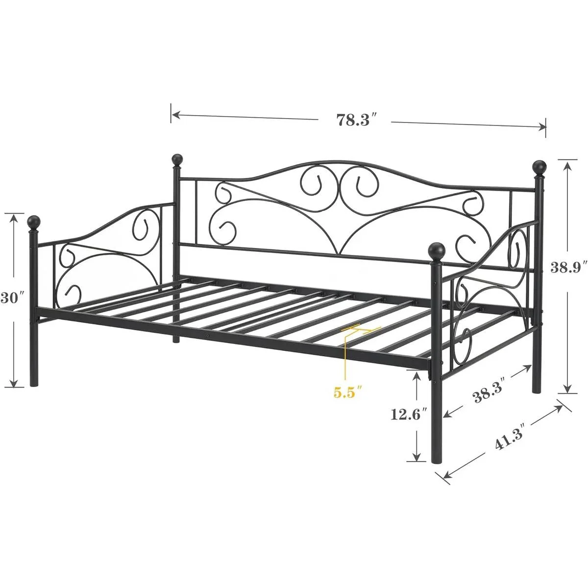 Twin size Classic Heavy Duty Steel Daybed Frame in Black Metal Finish - Image 5
