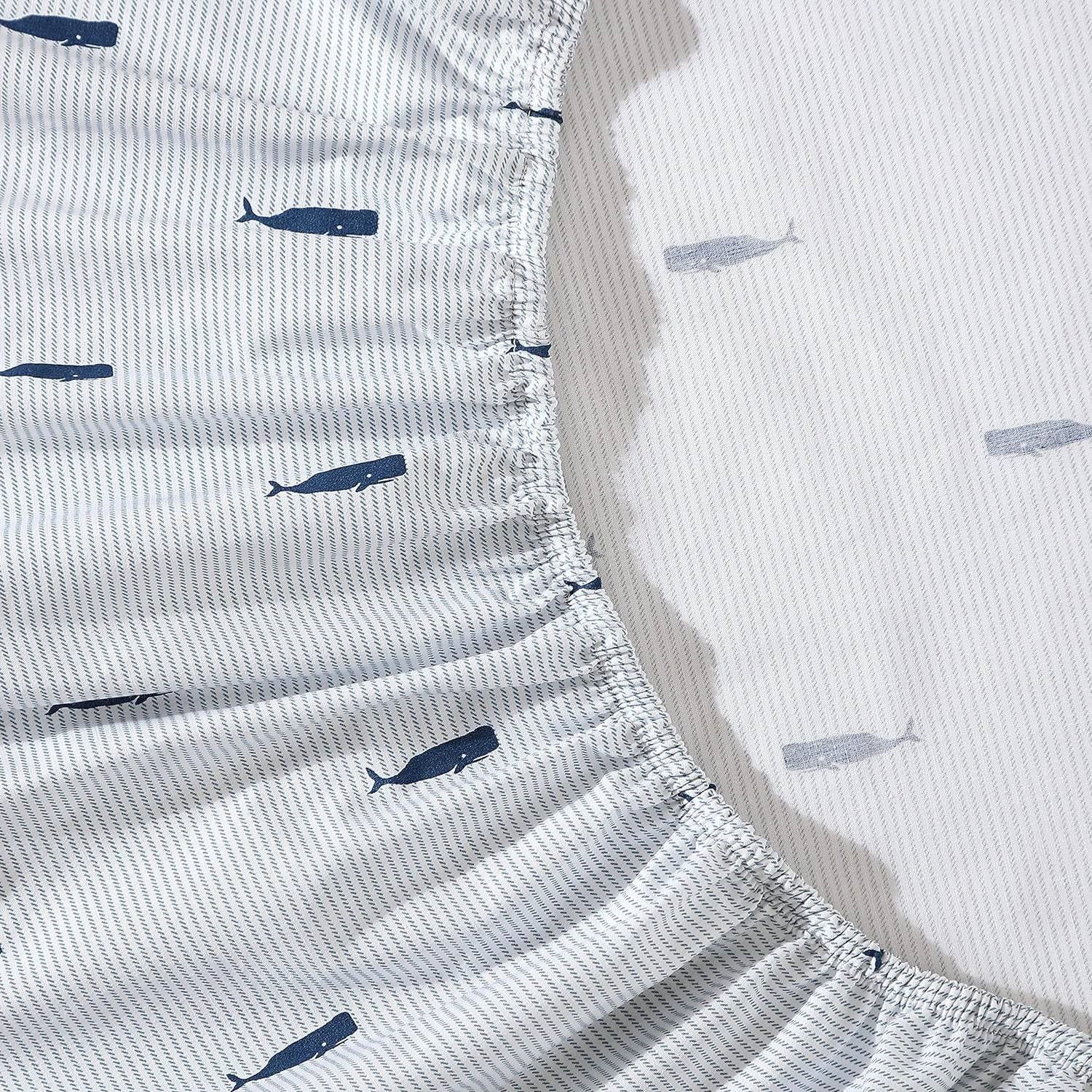 Twin size Coastal Beach 100-Percent Cotton Navy Blue White Stripe Sheet Set - Image 3