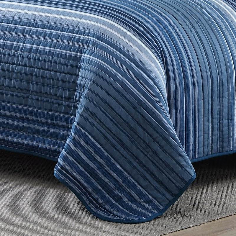 Twin Size Coastal Blue Stripe Reversible  Cotton Quilt Set - Image 4
