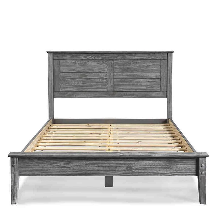 Twin Size Coastal Dorm Farmhouse Solid Pine Wood Platform Bed in Rustic Grey - Image 2