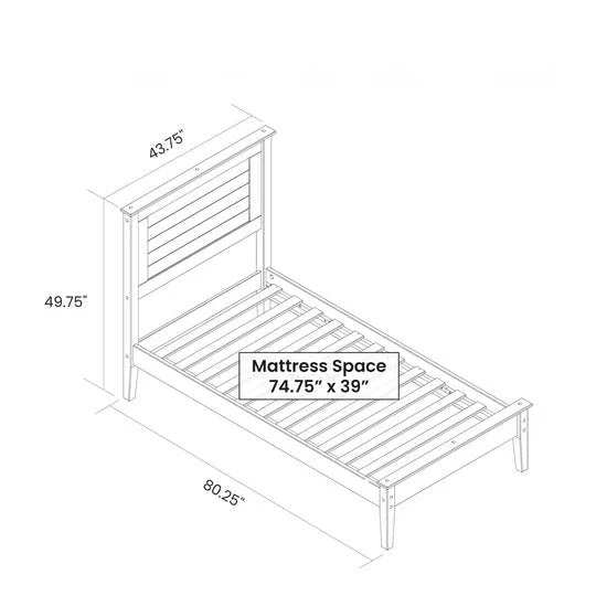 Twin Size Coastal Dorm Farmhouse Solid Pine Wood Platform Bed in Rustic Grey - Image 5