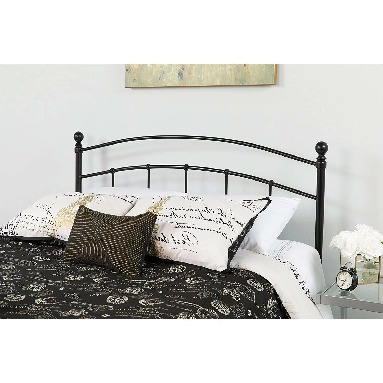 Twin size Contemporary Classic Black Metal Headboard - Image 2