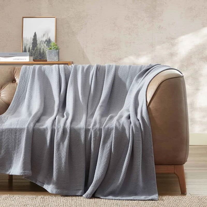 Twin size Cozy Lightweight Grey 100-Percent Cotton Blanket - Machine Washable - Image 2