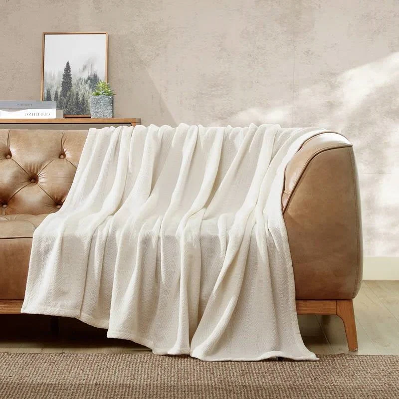 Twin size Cream Bone Lightweight 100-Percent Cotton Blanket - Machine Washable - Image 2