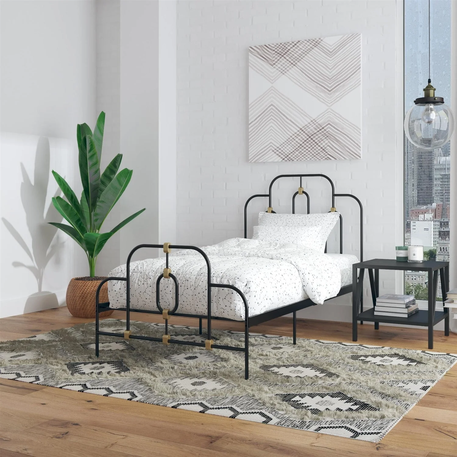 Twin size Farmhouse Adjustable Height Platform Bed in Black Gold Metal Finish - Image 2