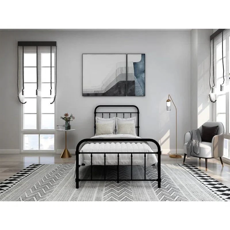 Twin size Farmhouse Black Metal Bed Frame with Rounded Headboard Footboard - Image 2