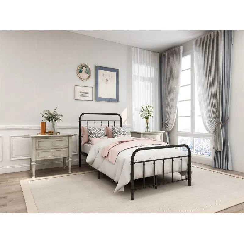 Twin size Farmhouse Black Metal Bed Frame with Rounded Headboard Footboard - Image 3