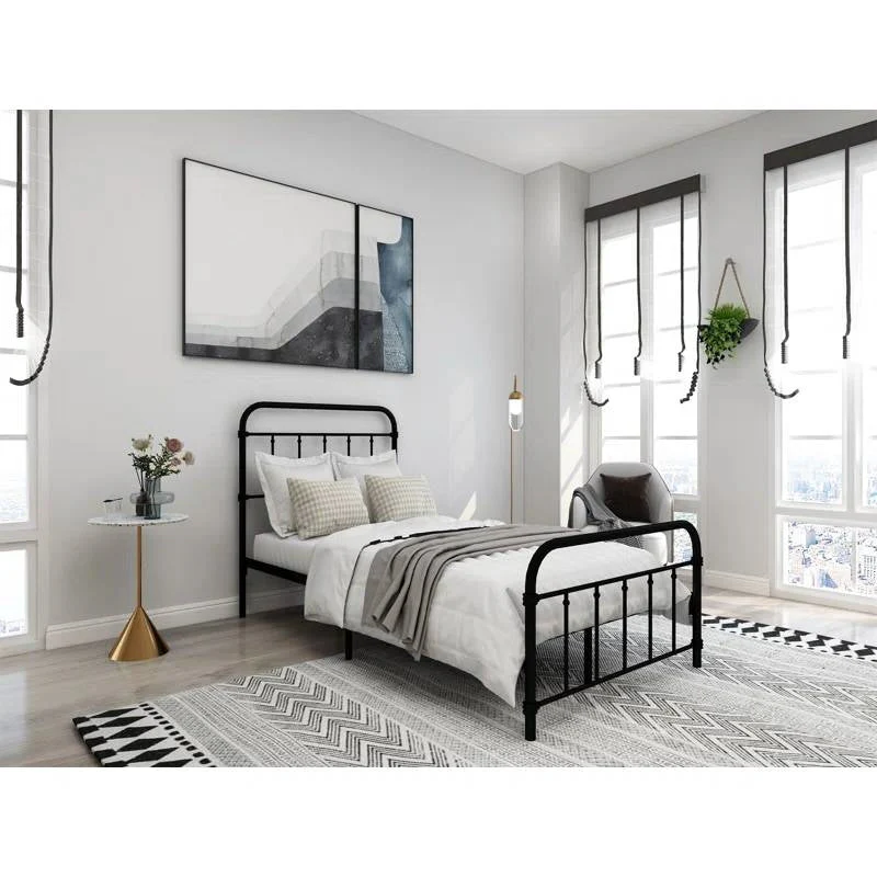 Twin size Farmhouse Black Metal Bed Frame with Rounded Headboard Footboard - Image 4