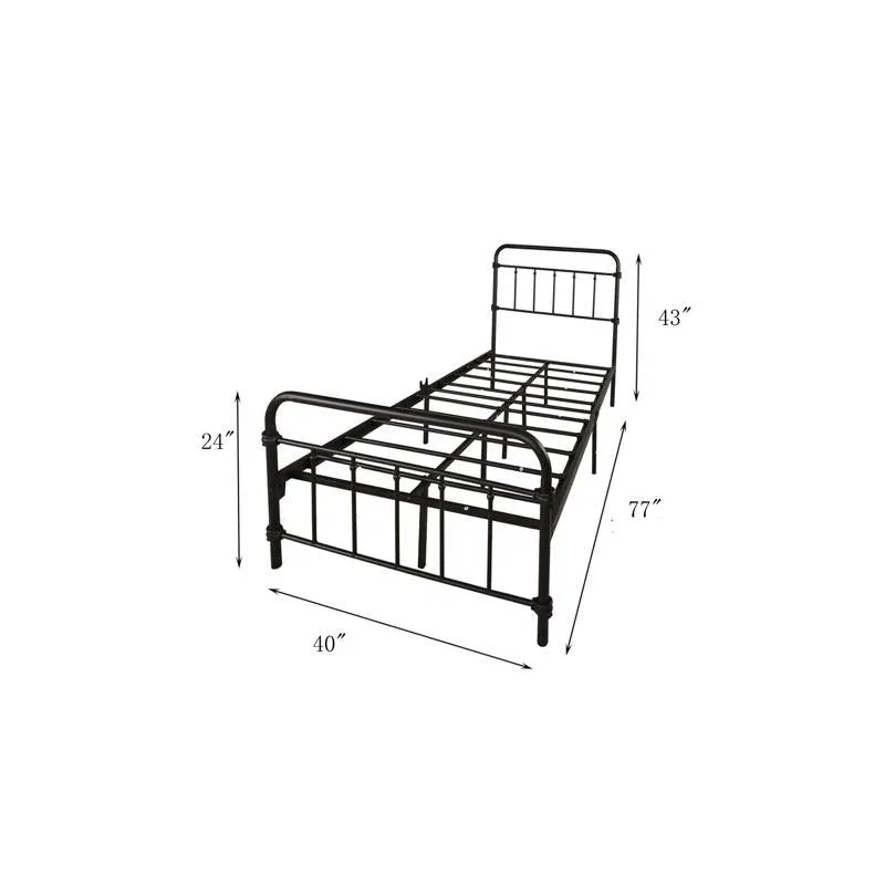 Twin size Farmhouse Black Metal Bed Frame with Rounded Headboard Footboard - Image 5