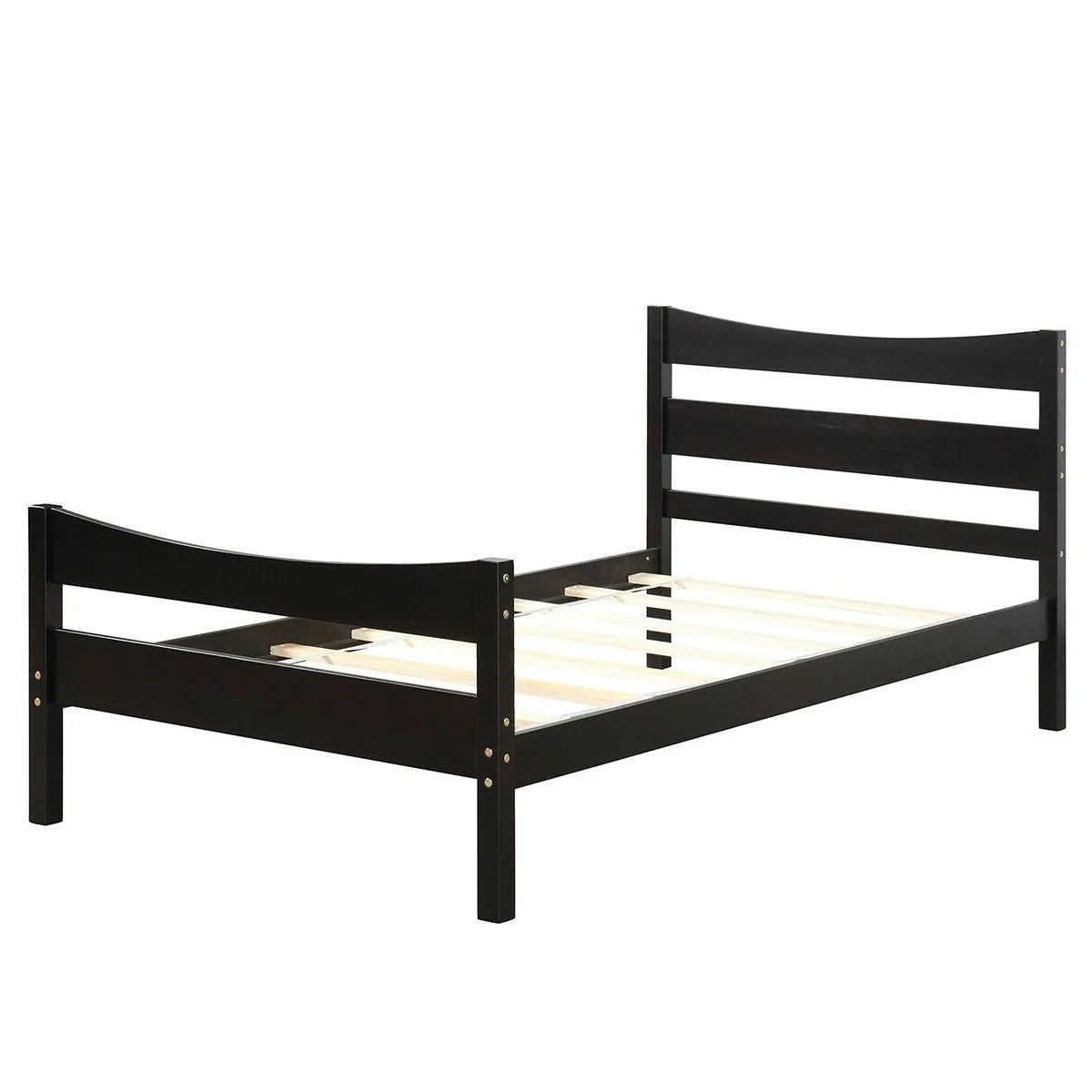 Twin size Farmhouse Style Pine Wood Platform Bed Frame in Espresso - Image 2