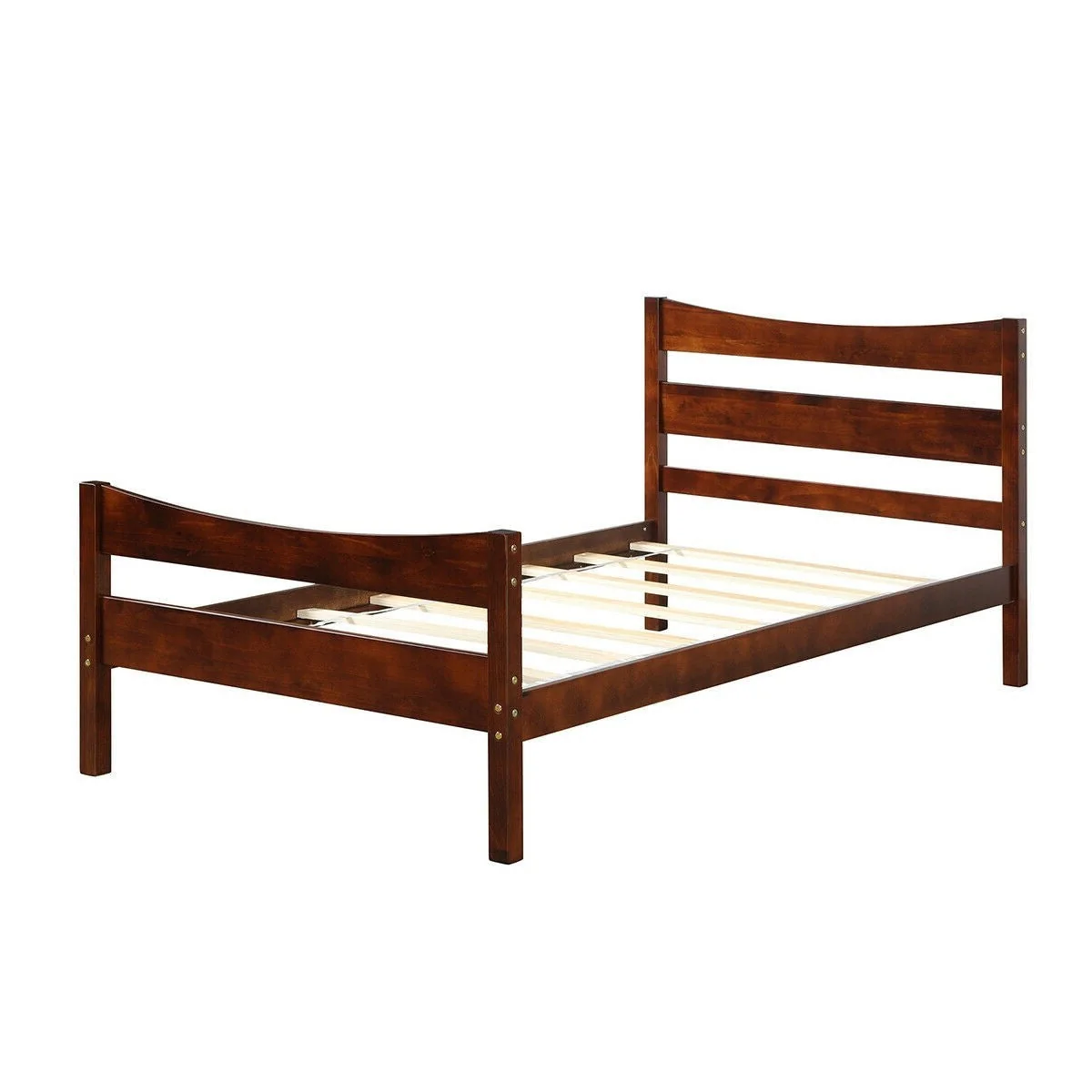 Twin size Farmhouse Style Pine Wood Platform Bed Frame in Walnut - Image 2