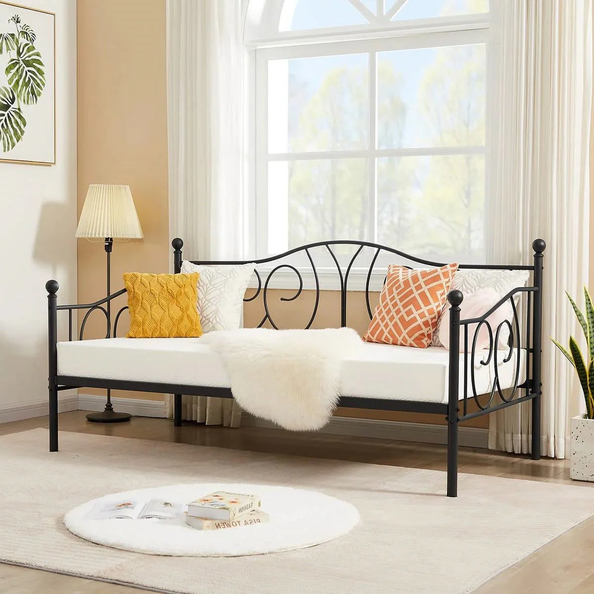 Twin size French Country Style Black Metal Day Bed Frame - Image 2