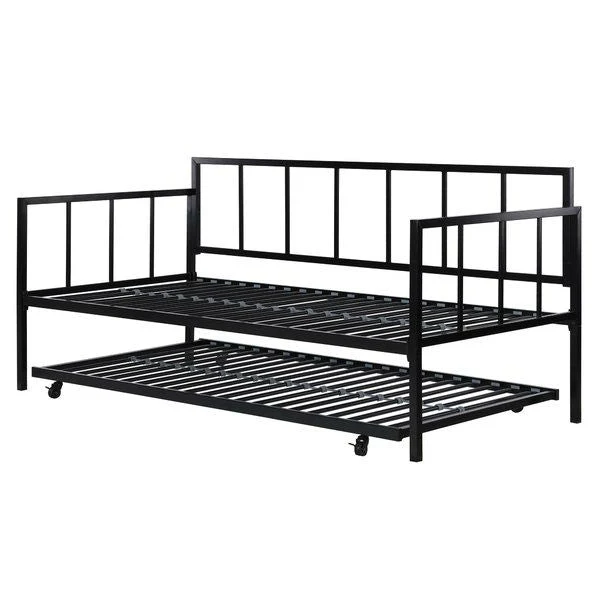 Twin size Heavy Duty Metal Daybed with Roll-Out Trundle Bed - Image 3