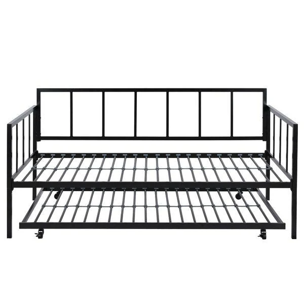 Twin size Heavy Duty Metal Daybed with Roll-Out Trundle Bed - Image 4