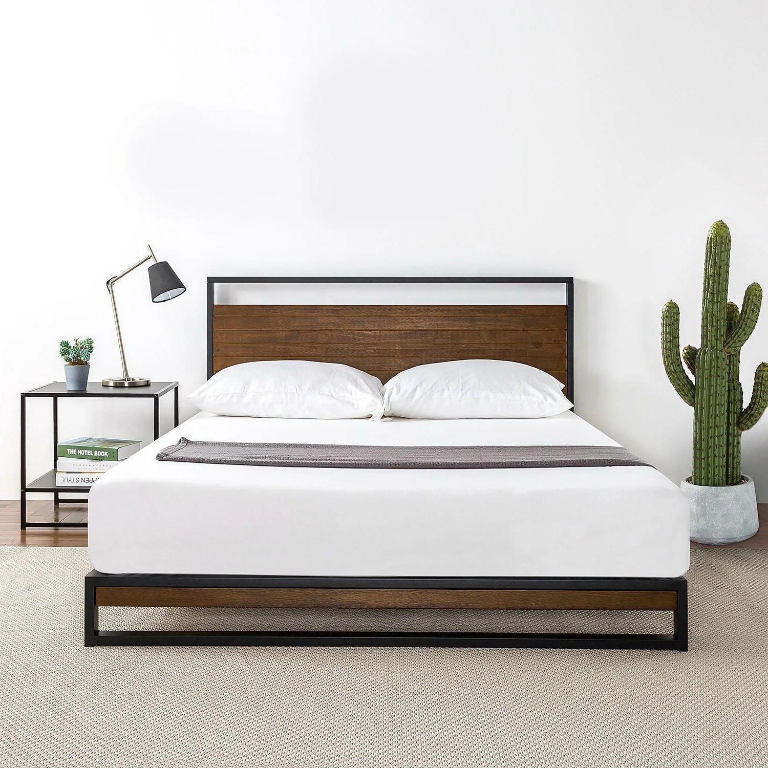 Twin size Metal Wood Platform Bed Frame with Headboard - Image 3