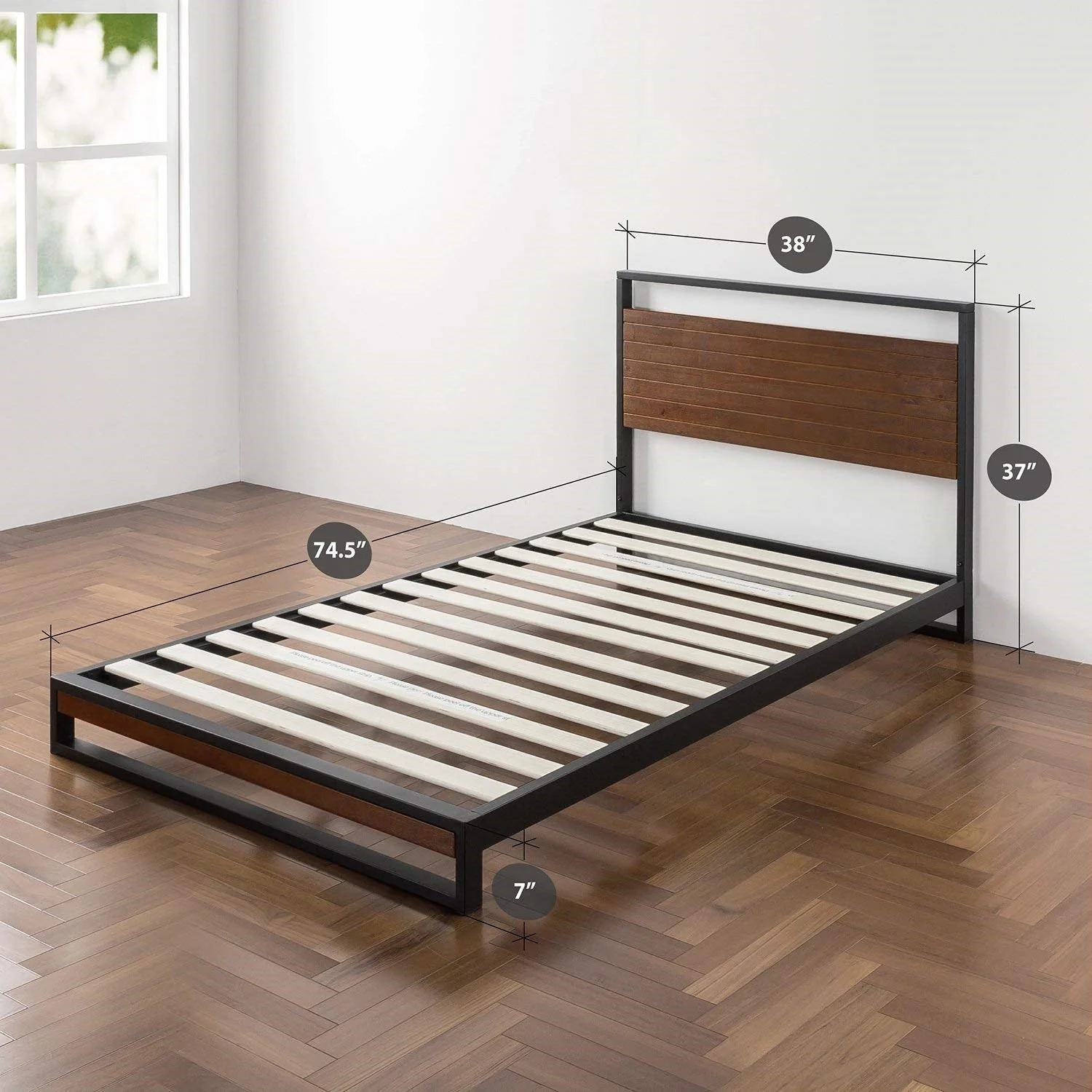 Twin size Metal Wood Platform Bed Frame with Headboard - Image 4