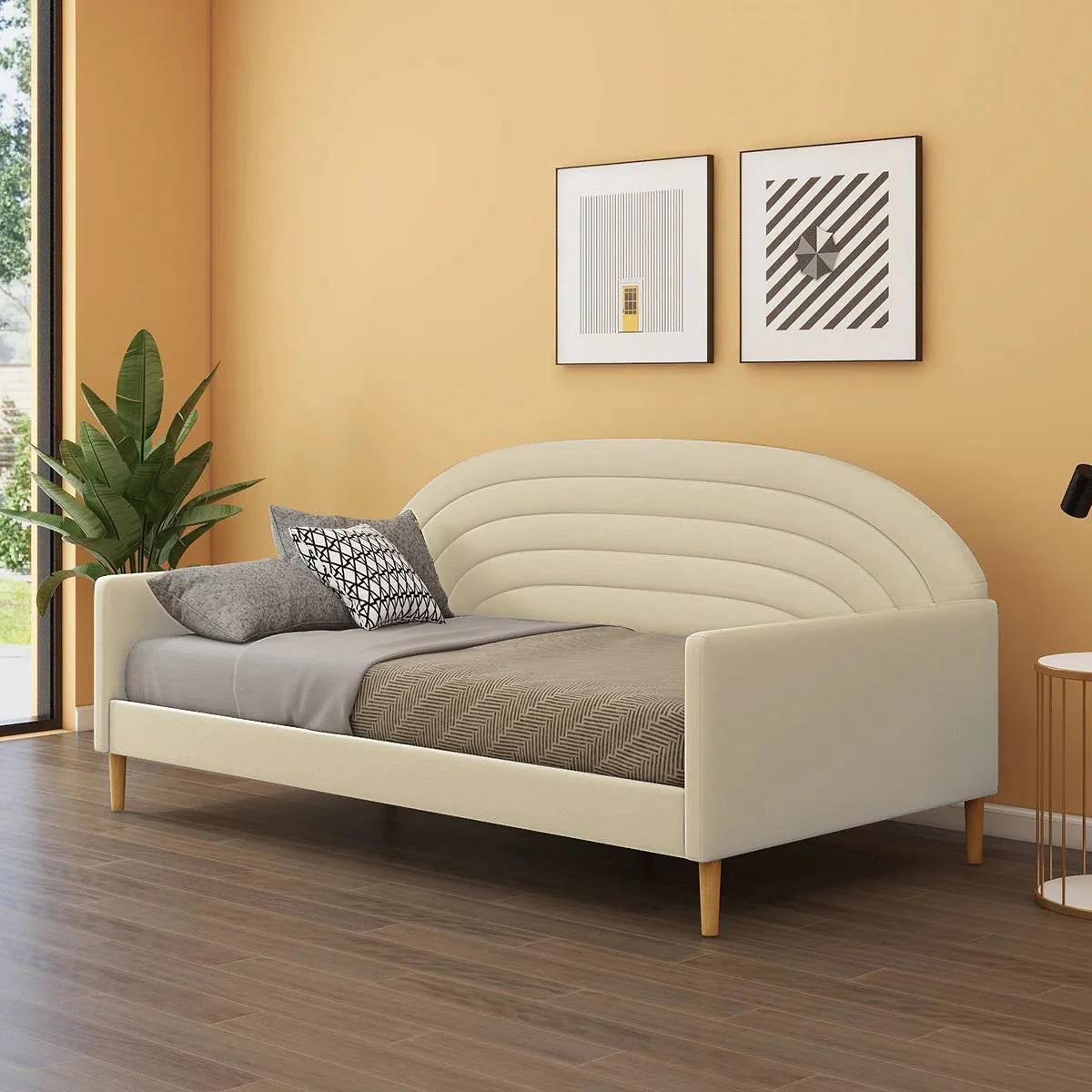 Twin size Mid-Century Modern Off-White Cream Velvet Upholstered Daybed - Image 2