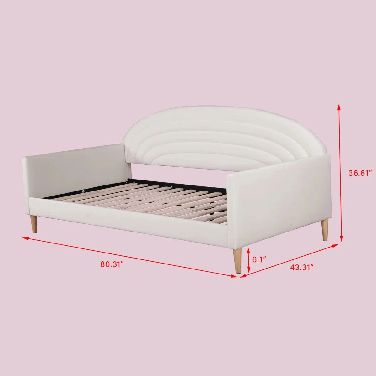 Twin size Mid-Century Modern Off-White Cream Velvet Upholstered Daybed - Image 4