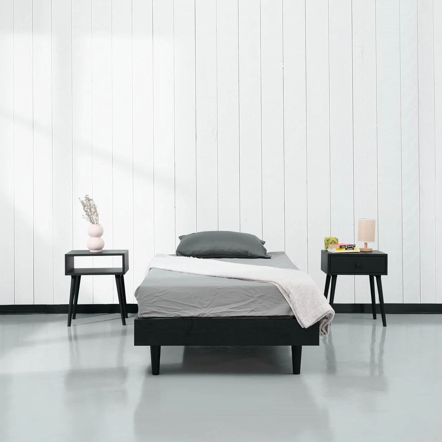 Twin size Mid-Century Modern Platform Bed Frame in Black Wood Finish - Image 2
