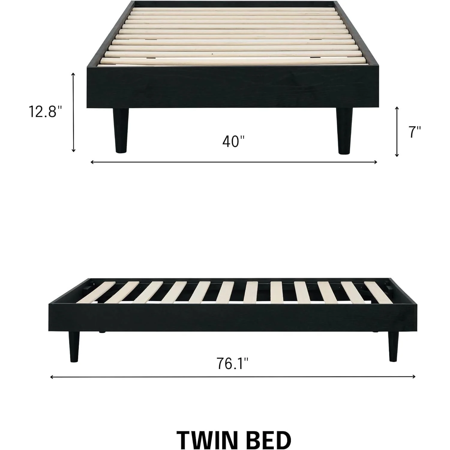Twin size Mid-Century Modern Platform Bed Frame in Black Wood Finish - Image 4