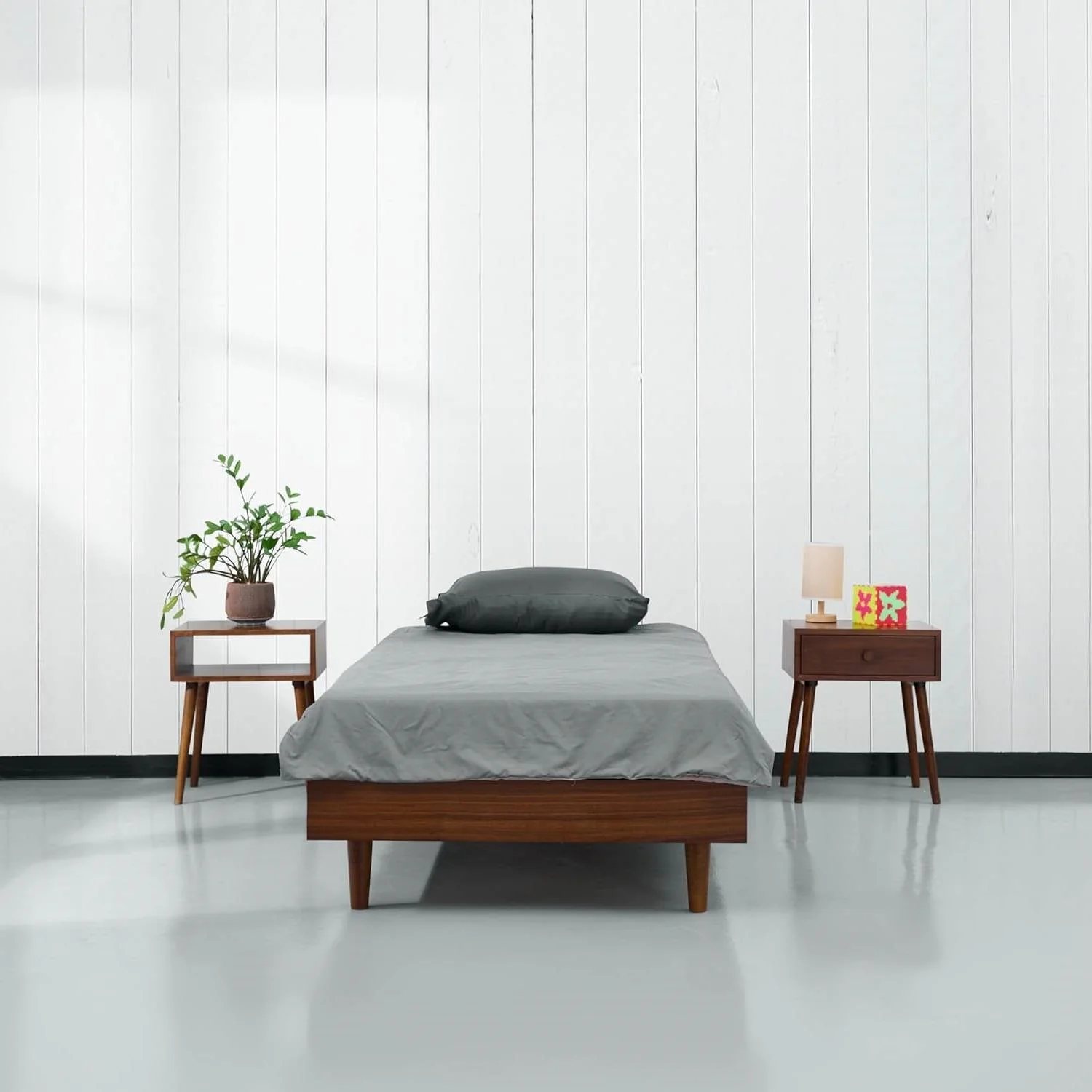 Twin size Mid-Century Modern Platform Bed Frame in Dark Brown Wood Finish - Image 2
