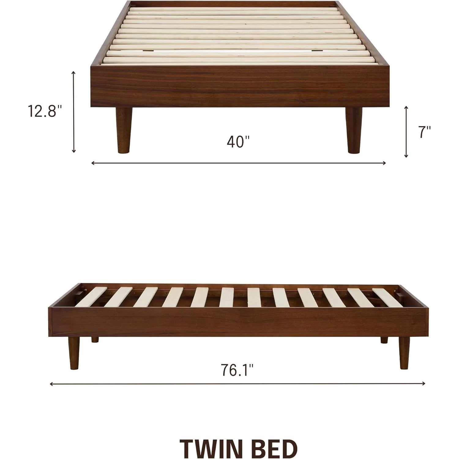 Twin size Mid-Century Modern Platform Bed Frame in Dark Brown Wood Finish - Image 4