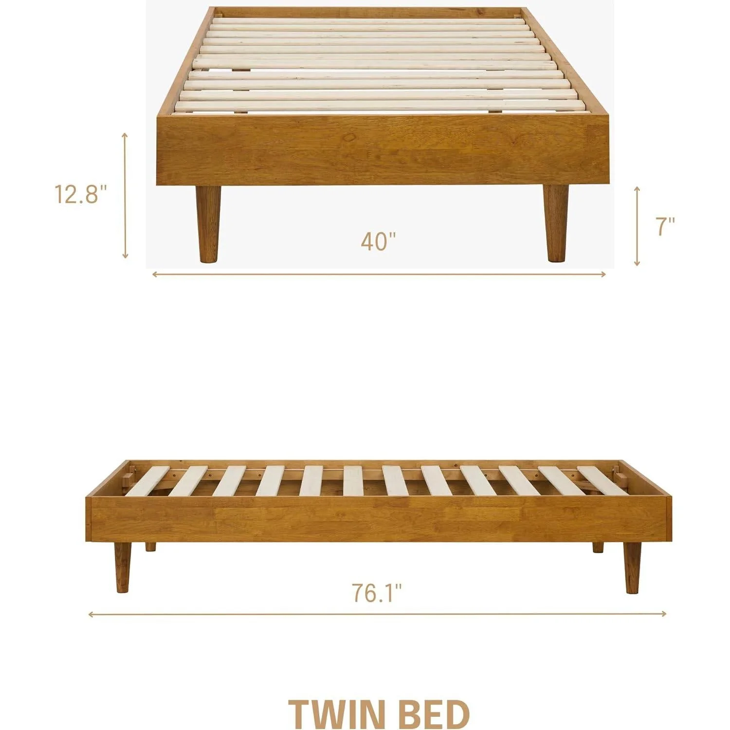 Twin size Mid-Century Modern Platform Bed Frame in Light Wood Finish - Image 3