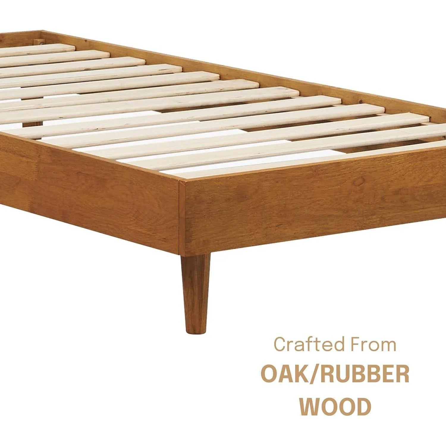 Twin size Mid-Century Modern Platform Bed Frame in Light Wood Finish - Image 4