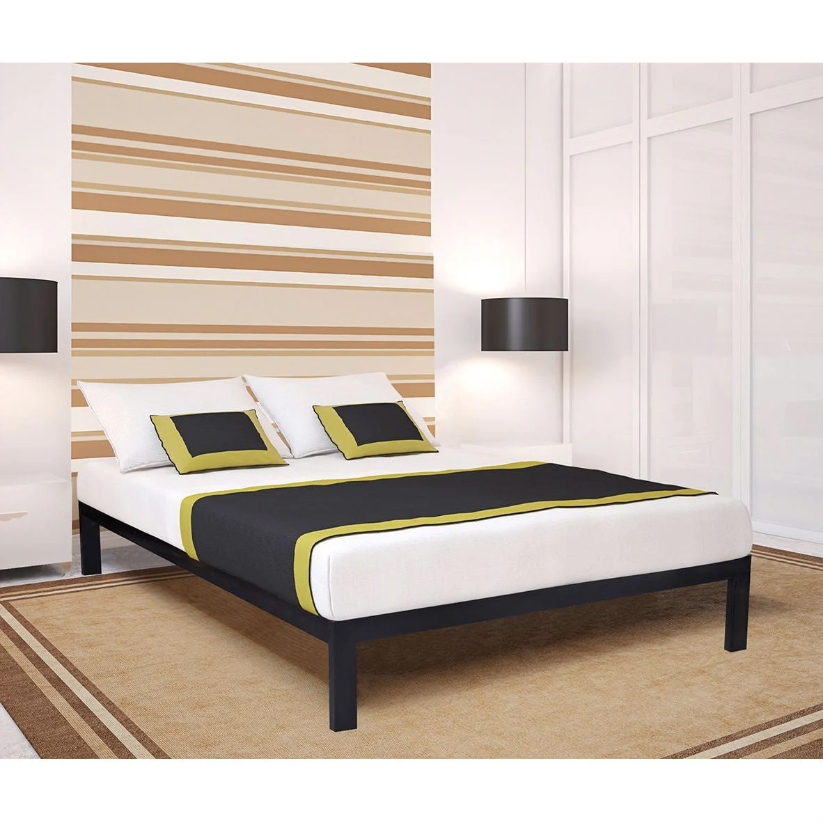 Twin size Modern Black Metal Platform Bed Frame with Wood Slats - Image 2