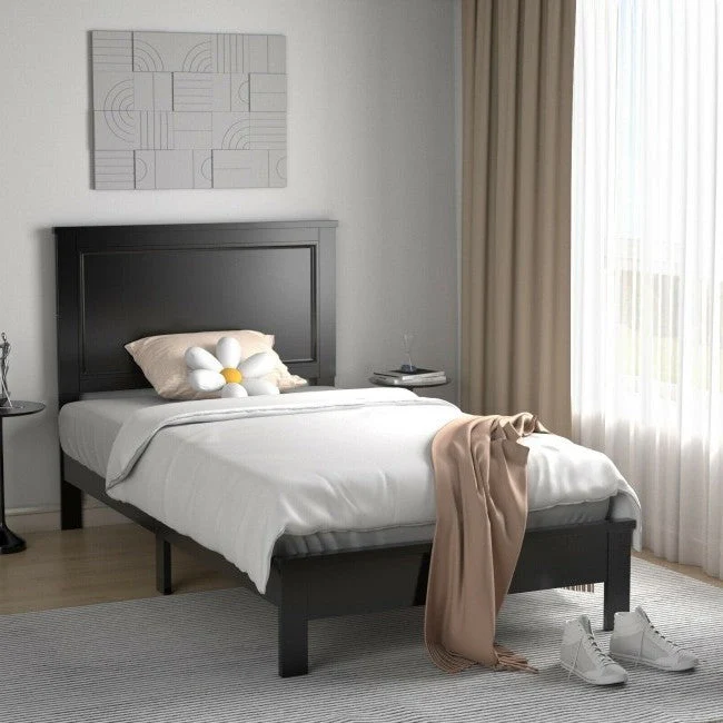 Twin Size Modern College Dorm Wooden Platform Bed in Black - Image 2