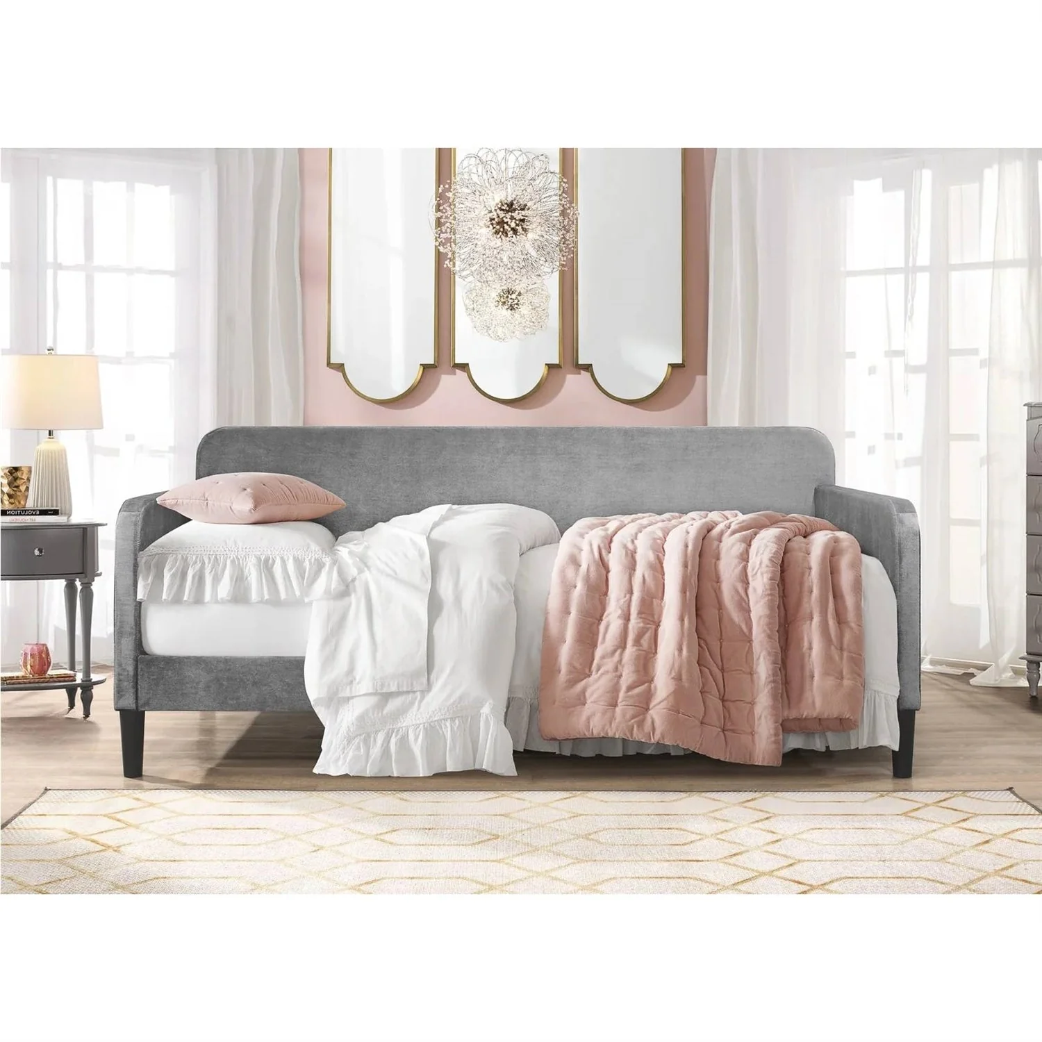 Twin size Modern Grey Silver Velvet Upholstered Daybed - Image 3