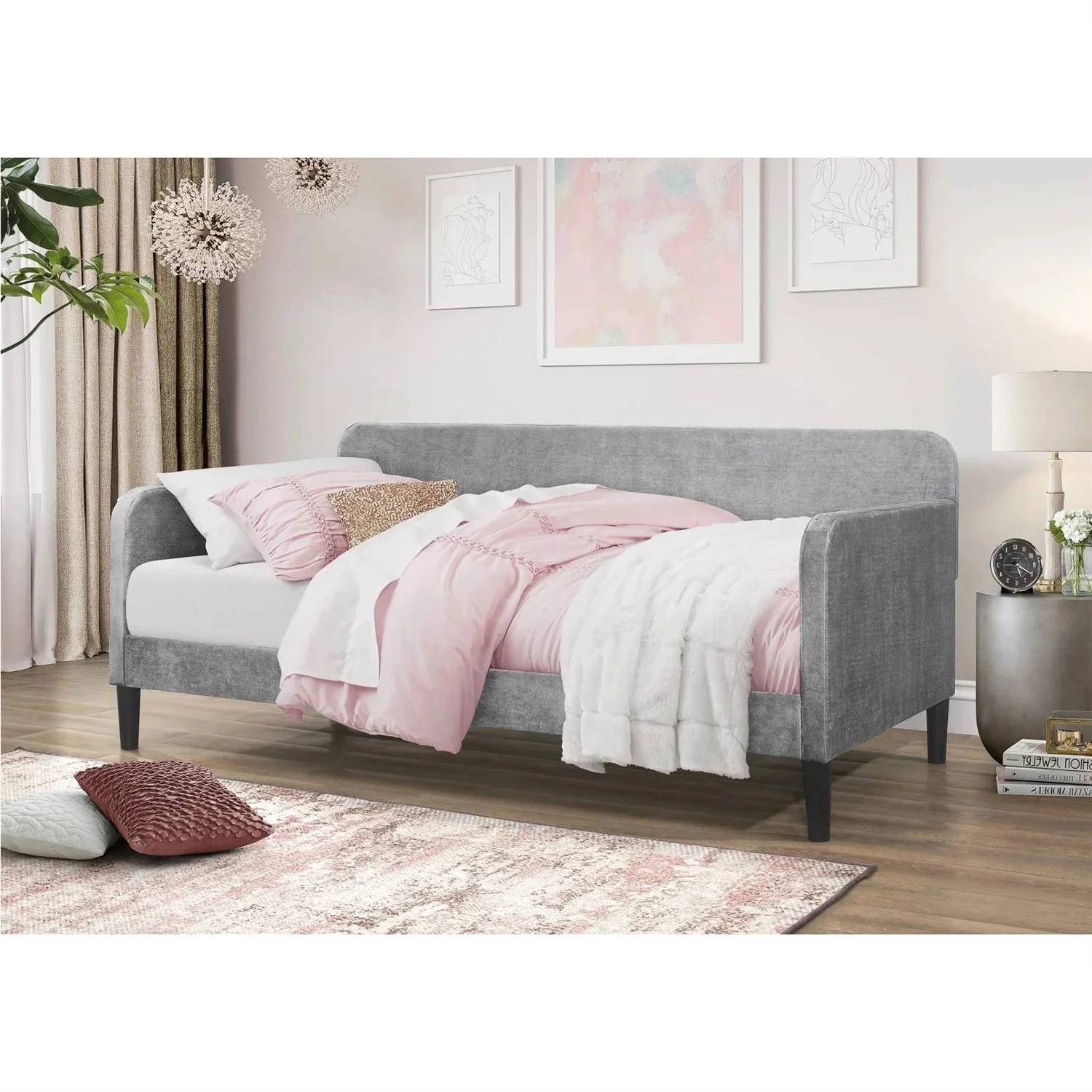 Twin size Modern Grey Silver Velvet Upholstered Daybed - Image 4