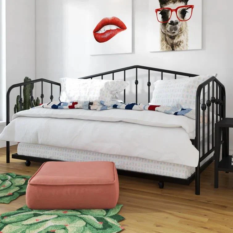 Twin size Modern Industrial Black Metal Daybed with Trundle Bed Frame - Image 4