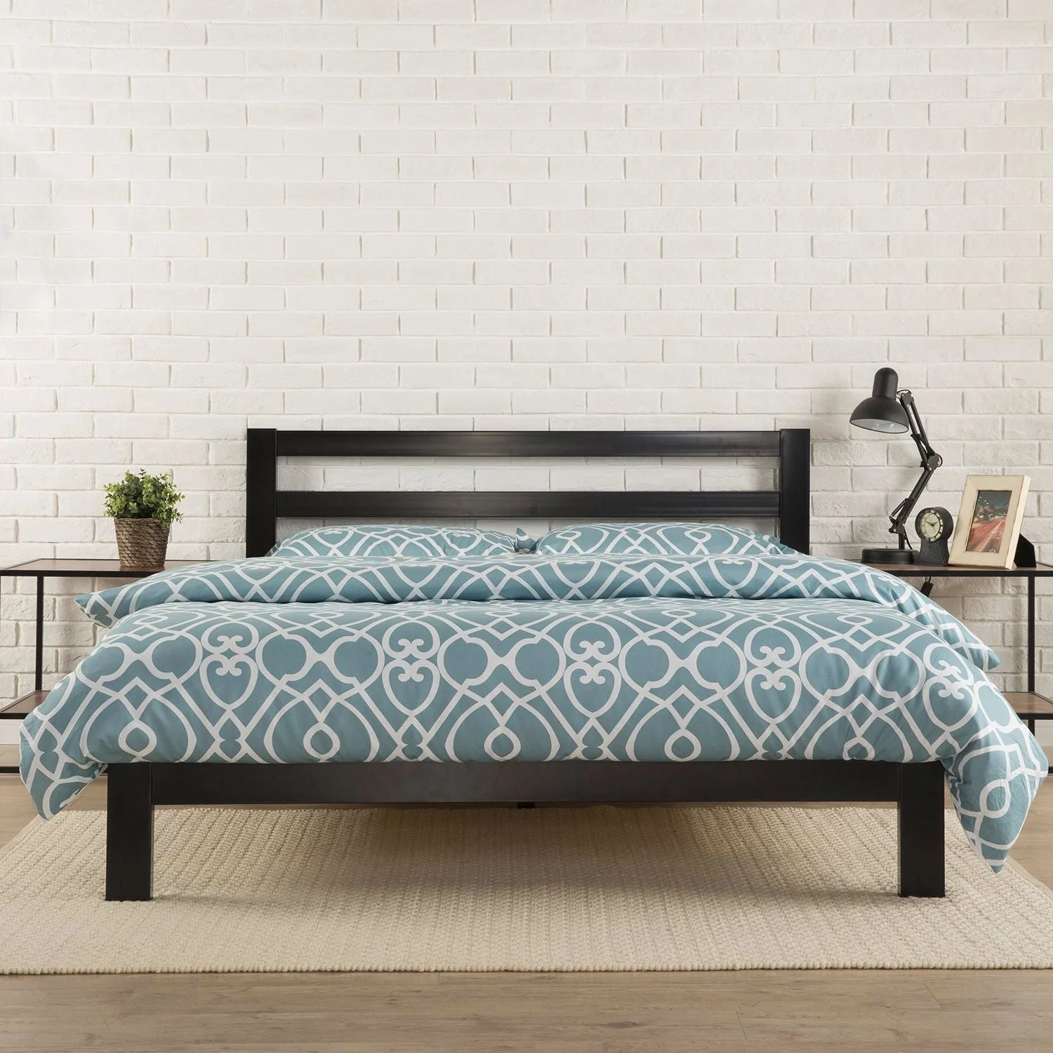 Twin size Modern Metal Platform Bed Frame with Headboard And Wood Support Slats - Image 4