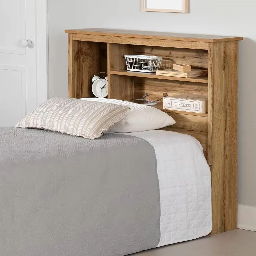 Twin size Modern Scandinavian Style Bookcase Headboard in Oak Wood Finish - Image 3