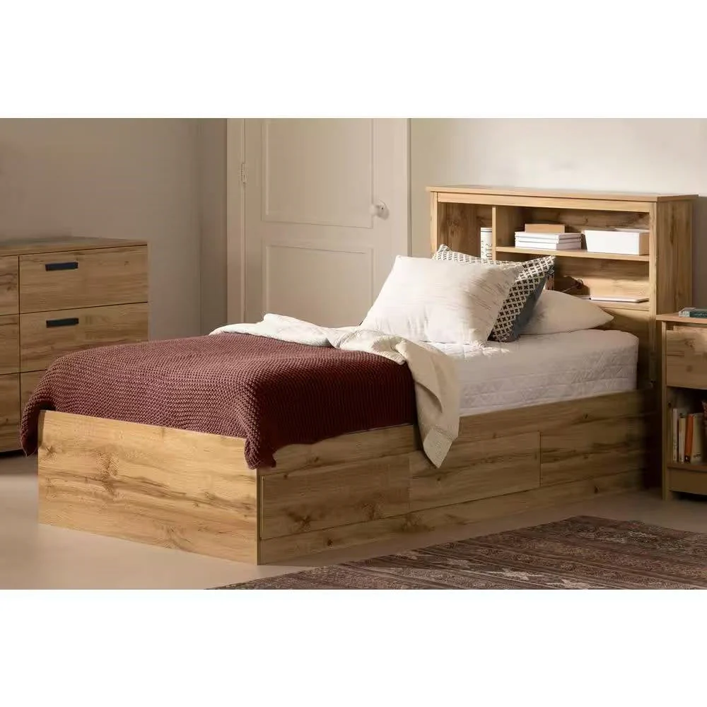 Twin size Modern Scandinavian Style Bookcase Headboard in Oak Wood Finish - Image 4