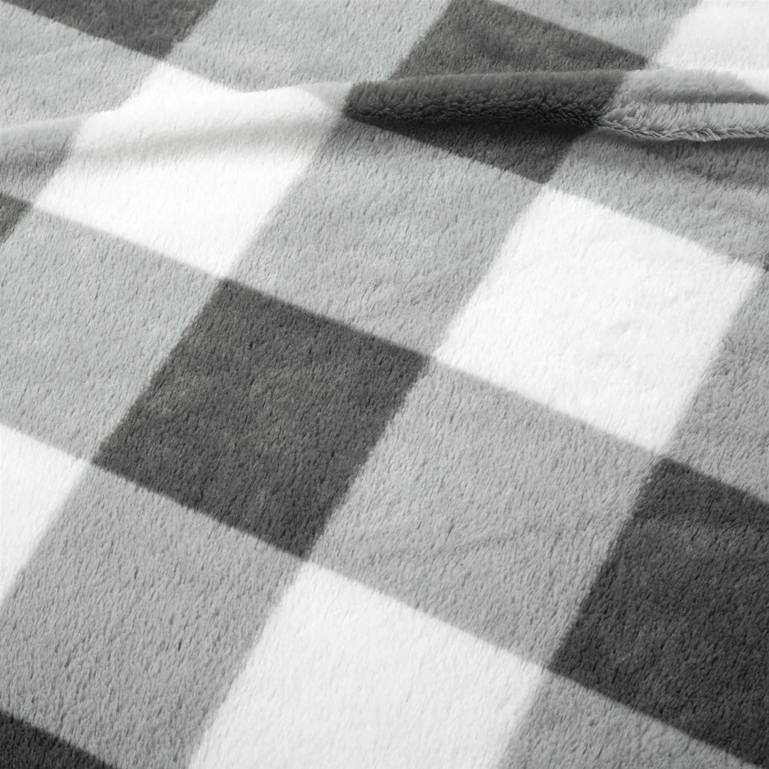 Twin Size Plaid Soft Faux Fur Comforter Set in Black White Grey - Image 3