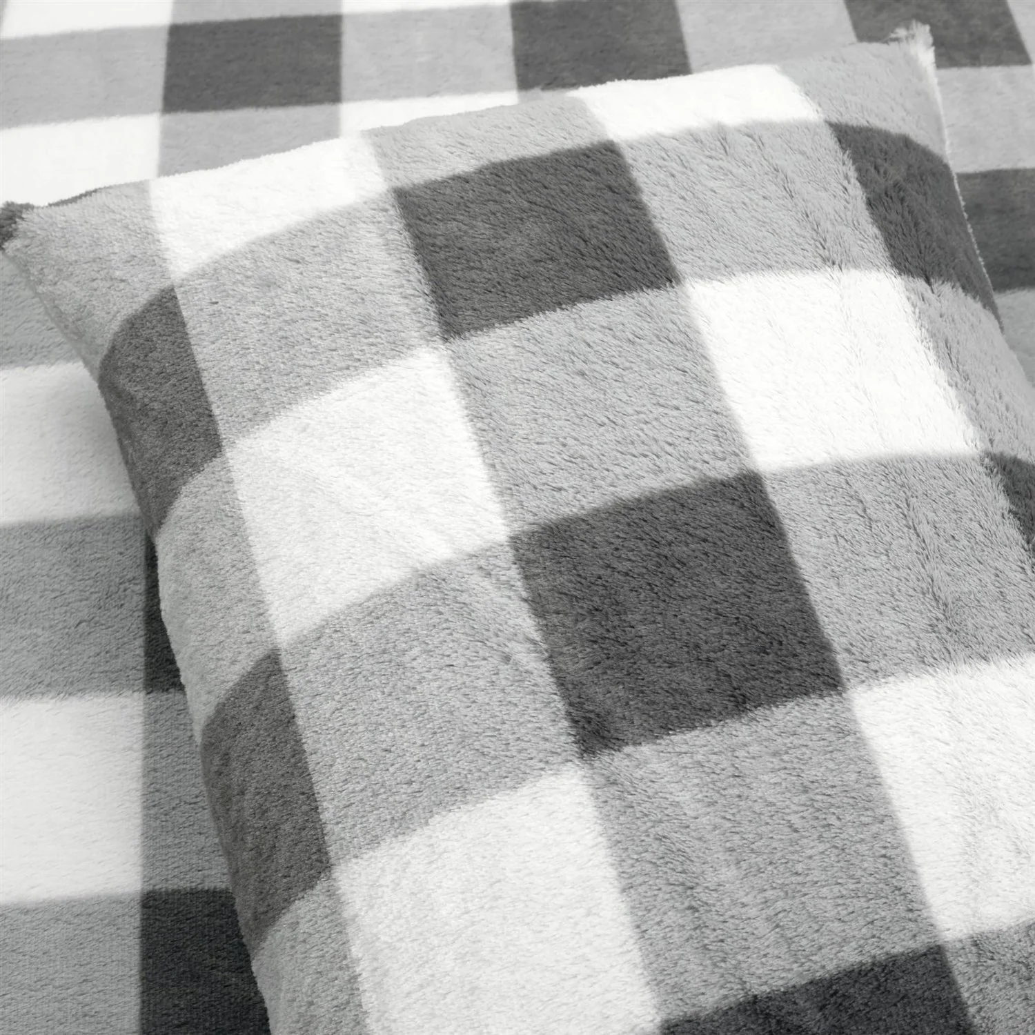 Twin Size Plaid Soft Faux Fur Comforter Set in Black White Grey - Image 4