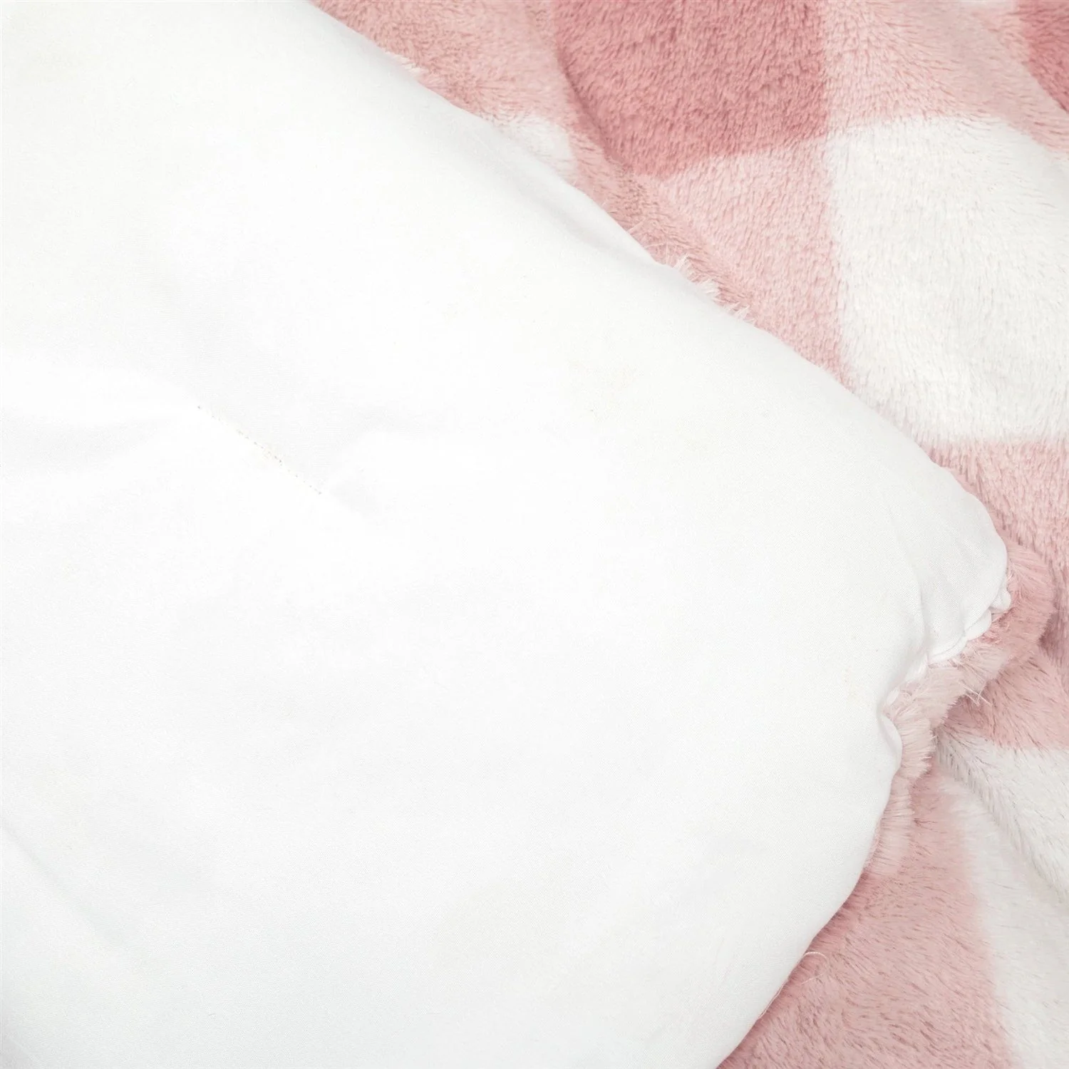 Twin Size Plaid Soft Faux Fur Comforter Set in Pink Blush - Image 5