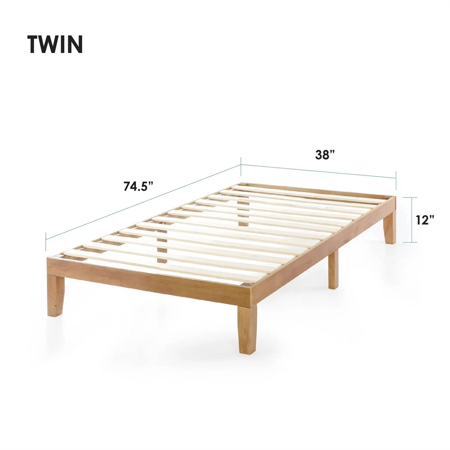 Twin size Solid Wood Platform Bed Frame in Natural Wooden Finish - Image 5