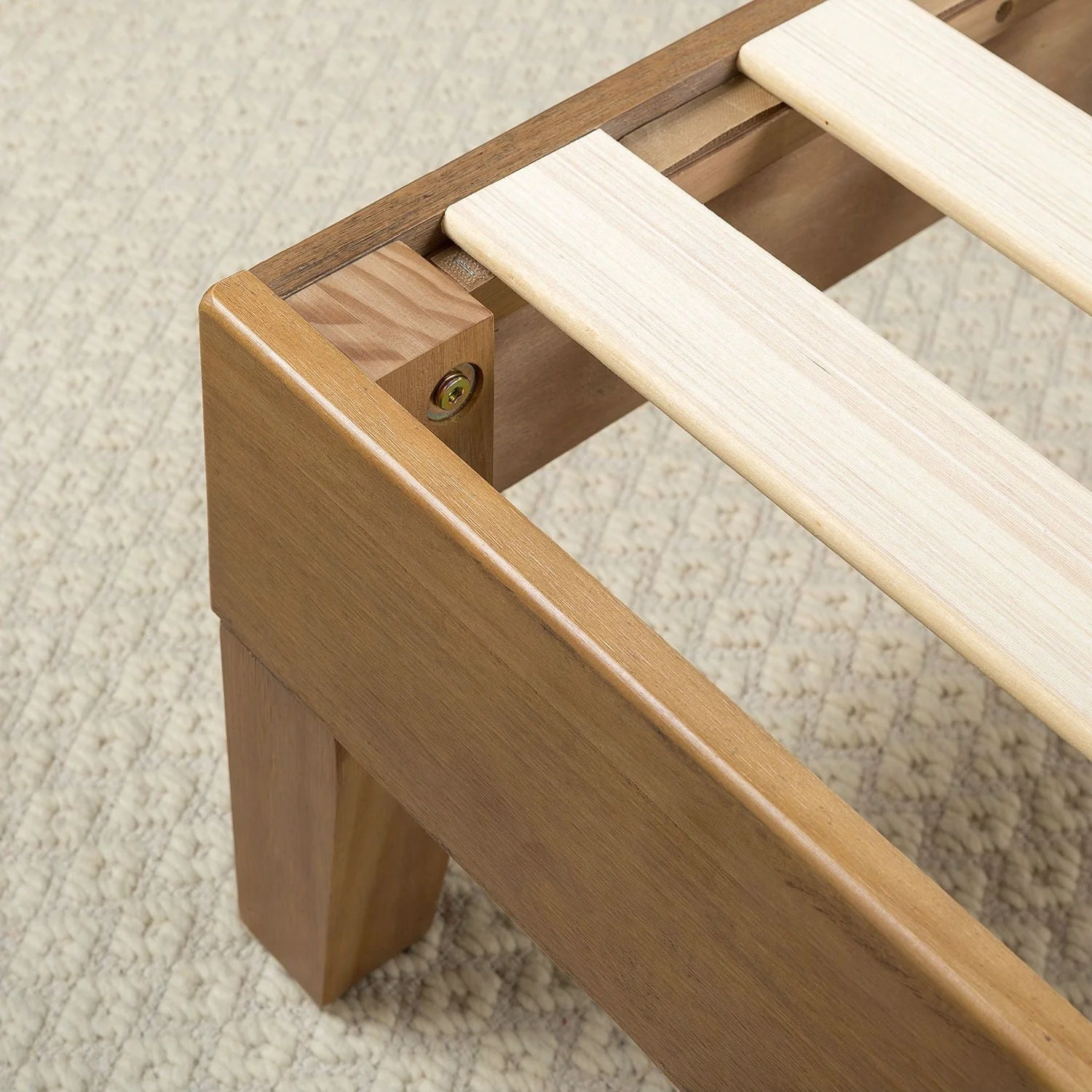Twin size Solid Wood Platform Bed Frame in Pine Finish - Image 2