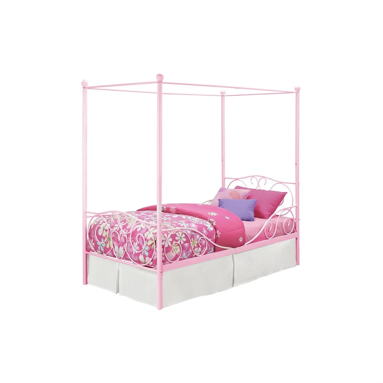 Twin size Sturdy Metal Canopy Bed in Pink - Image 3